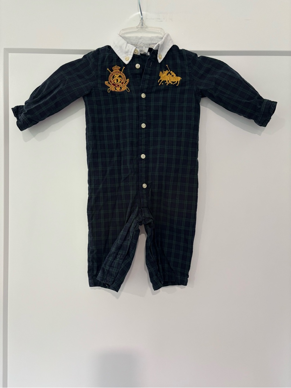 Ralph Lauren Jockey Club Blackwatch Plaid long-sleeve romper